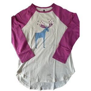 Tea Collection Purple White Deer Raglan Shirt size 14